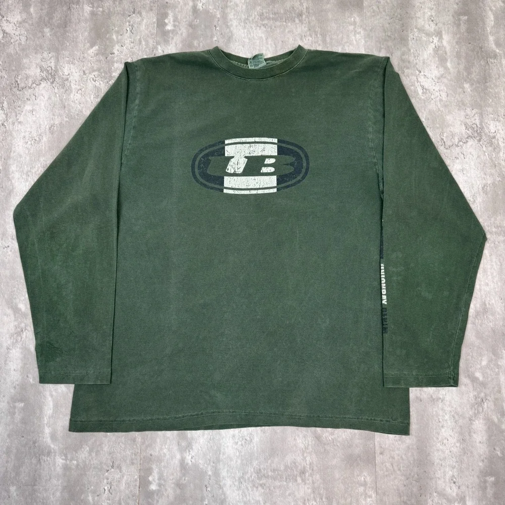 Vintage Union Bay T-Shirt Mens Large Green Long Sleeve Distressed Faded Skate